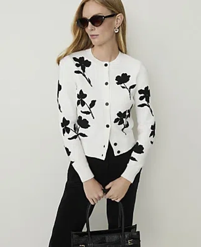 Ann Taylor Floral Jacquard Cardigan In Winter White