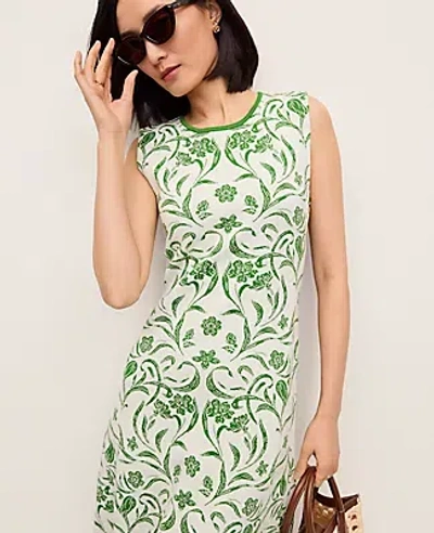 Ann Taylor Floral Jacquard Sweater Dress In Green