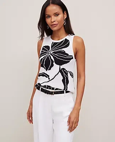 Ann Taylor Floral Jacquard Sweater Shell Top In White- Black