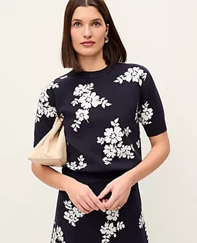 Ann Taylor Floral Jacquard Sweater Tee In Black