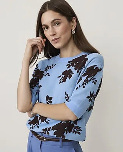 Ann Taylor Floral Jacquard Sweater Tee In Cheerful Blue