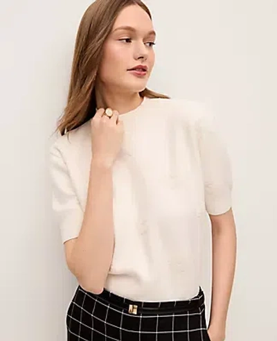 Ann Taylor Floral Jacquard Sweater Tee In White