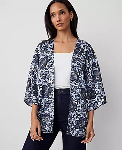 Ann Taylor Floral Kimono In Winter White