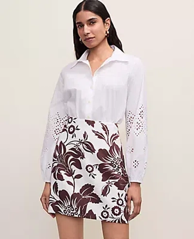 Ann Taylor Floral Linen Blend A-line Skirt In Brown