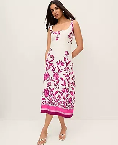 Ann Taylor Floral Linen Blend Midi Dress In Multi