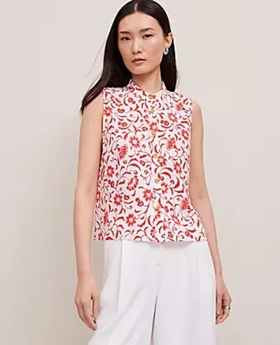 Ann Taylor Floral Linen Sleeveless Shirt