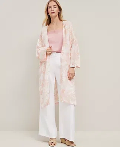 Ann Taylor Floral Long Kimono In White
