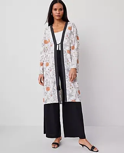 Ann Taylor Floral Long Kimono In Winter White