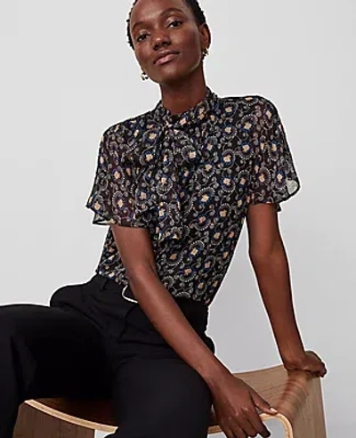 Ann Taylor Floral Metallic Clip Bow Blouse In Black B