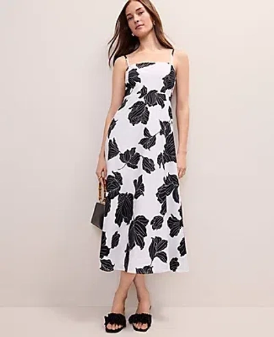 Ann Taylor Floral Midi Dress In White
