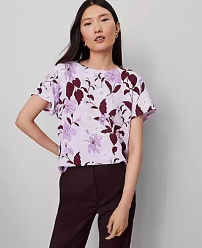Ann Taylor Floral Mixed Media Crew Neck Tee In Purple