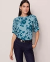 Ann Taylor Floral Mixed Media Gathered Sleeve Top