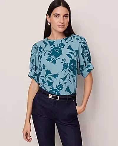 Ann Taylor Floral Mixed Media Gathered Sleeve Top