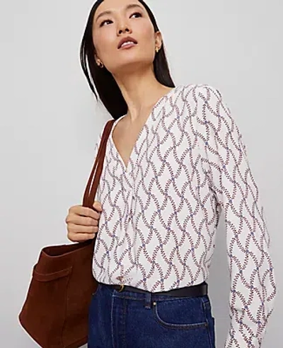 Ann Taylor Floral Mixed Media Pleat Front Top In White