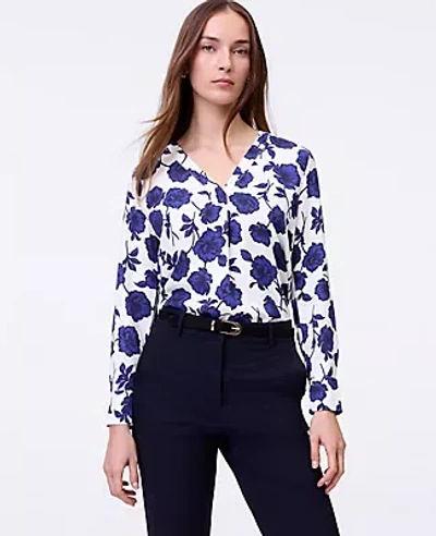 Ann Taylor Floral Mixed Media Pleat Front Top