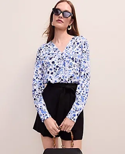 Ann Taylor Floral Mixed Media Pleat Front Top