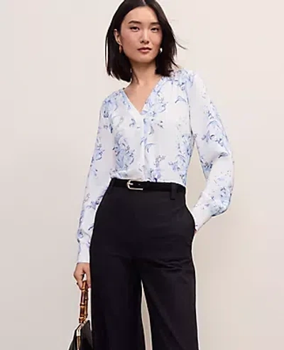 Ann Taylor Floral Mixed Media Pleat Front Top In Multi