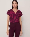 Ann Taylor Floral Mixed Media Pleat Front Top In Purple