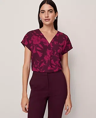 Ann Taylor Floral Mixed Media Pleat Front Top In Purple