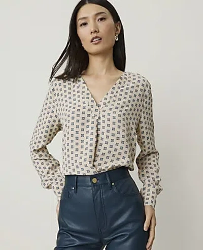 Ann Taylor Floral Mixed Media Pleat Front Top In Neutral