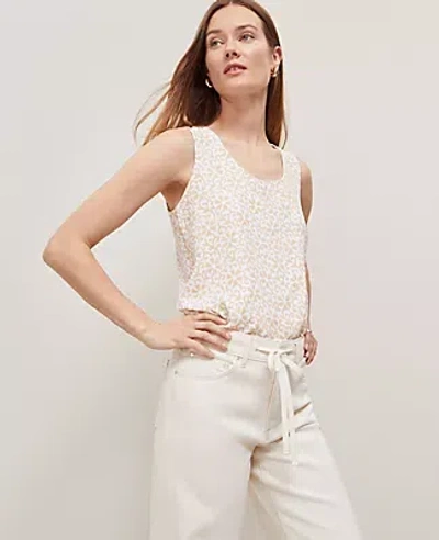 Ann Taylor Floral Mixed Media Shell Top In Sands Edge