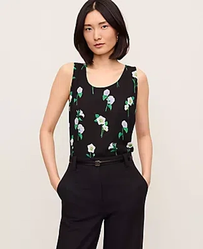 Ann Taylor Floral Mixed Media Tank Top In Black