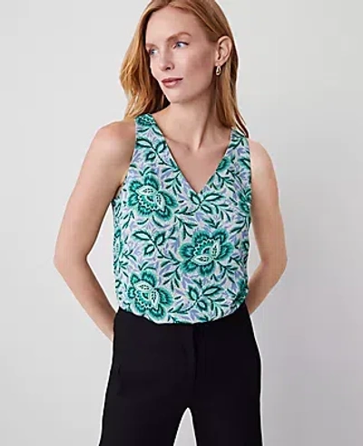 Ann Taylor Floral Mixed Media Tank Top In Mellow Mint