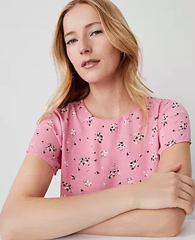 Ann Taylor Floral Mixed Media Tee In Enchanted Pink