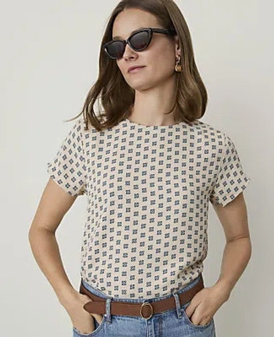 Ann Taylor Floral Mixed Media Tee In Sail Cloth