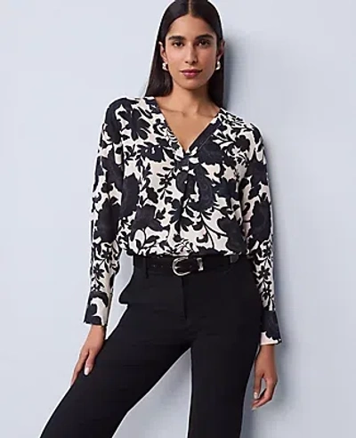 Ann Taylor Floral Mixed Media Top In Black