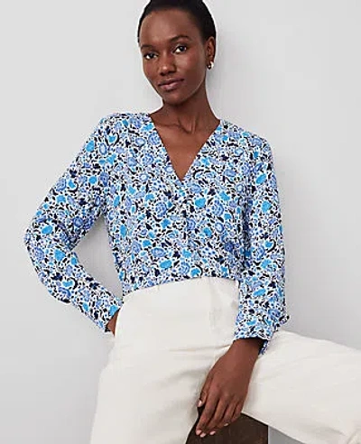 Ann Taylor Floral Mixed Media Top In Winter White