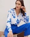 Ann Taylor Floral Mixed Media V-neck Top In Power Blue
