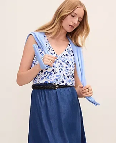 Ann Taylor Floral Mixed Media V-neck Shell Top