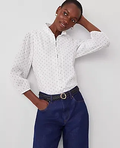Ann Taylor Floral Mock Neck Shirt In Winter White