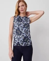 Ann Taylor Floral Mock Neck Sweater Shell Top In Colony Blue