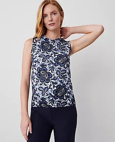 Ann Taylor Floral Mock Neck Sweater Shell Top In Colony Blue