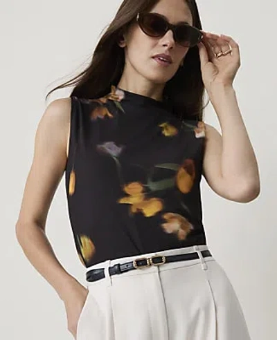 Ann Taylor Floral Mock Neck Tank Top In Black - Yellow