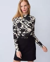 Ann Taylor Floral Mock Neck Top In Black
