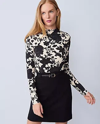 Ann Taylor Floral Mock Neck Top In Black
