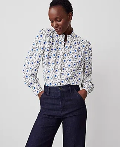 Ann Taylor Floral Multi Button Shirt In Winter White