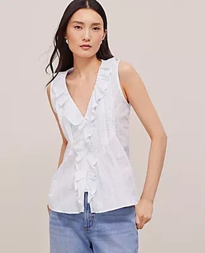 Ann Taylor Floral Pintucked Ruffle Sleeveless Top In Zephyr Blue