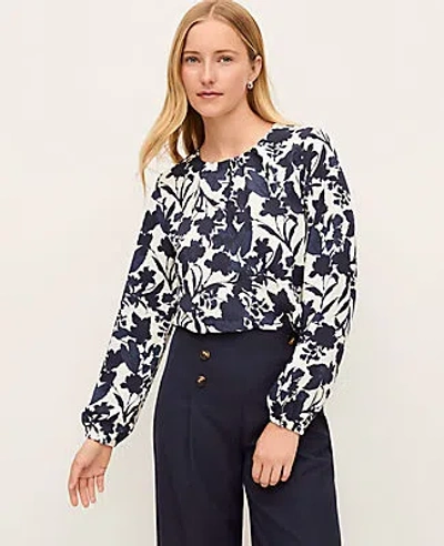Ann Taylor Floral Pleated Front Mixed Media Blouse In Black