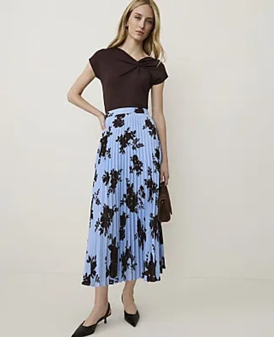 Ann Taylor Floral Pleated Midi Skirt In Cheerful Blue