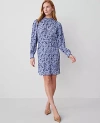 Ann Taylor Floral Plisse Belted Shift Dress In Colony Blue