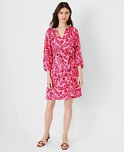 Ann Taylor Floral Puff Sleeve Belted Shift Dress In Peppermint Stick