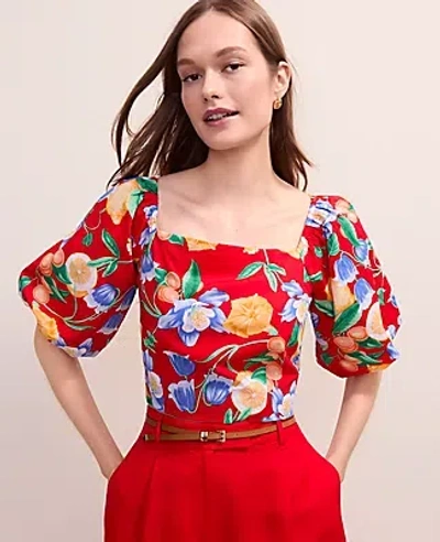 Ann Taylor Floral Puff Sleeve Blouse In Multi
