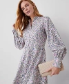 Ann Taylor Floral Puff Sleeve Flare Dress In Orchid Glow