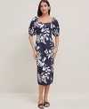 Ann Taylor Floral Puff Sleeve Midi Dress In Night Sky