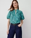 Ann Taylor Floral Puff Sleeve Popover Top In Mellow Mint