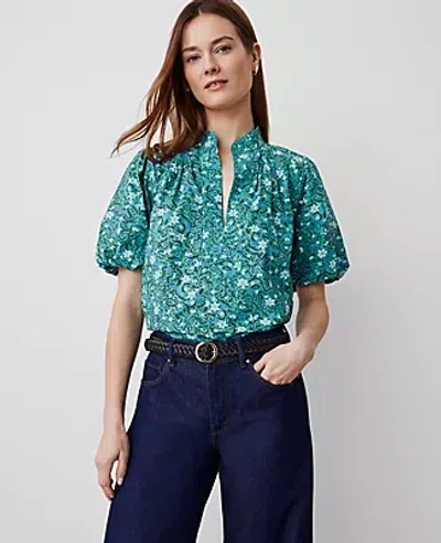 Ann Taylor Floral Puff Sleeve Popover Top In Mellow Mint